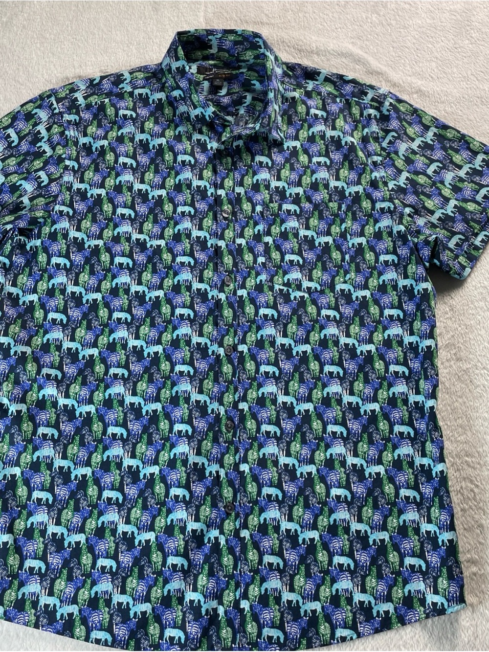 Marc Anthony Men's Slim Fit XL Multi Color Zebra Short Cuffed Sleeve Shirt NWOT